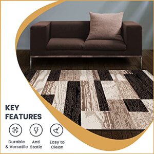 SUPERIOR Indoor Runner Area Rug with Non-Slip Backing for Bedroom, Dorm, Living Room, Entryway, Perfect for Hardwood Floors - Rockwood Modern Geometric Design, 2'7" X 6', Chocolate