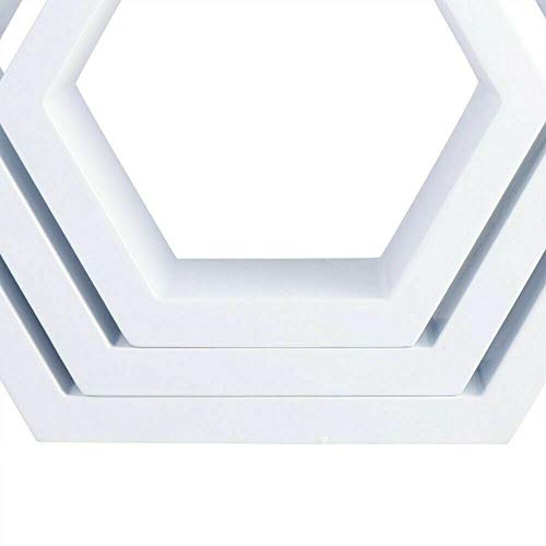 LOYALHEARTDY White Hexagon Floating Shelves 3Pcs Wall Mounted Shelf Wood Farmhouse Storage Honeycomb Wall Shelf