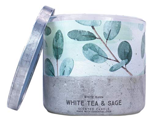 White Barn Bath and Body Works 3 Wick Scented Candle White Tea and Sage 14.5 Ounce