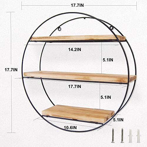 TFER Floating Shelves Wall Mounted Hanging Shelf Hexagon Rustic Farmhouse Shelves for Wall Decor,Storage | Metal Bracket and Reclaimed Natural Wood Shelf for Living Room,Bedroom,Bathroom,Kitchen