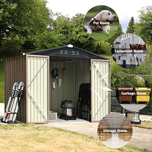 6x8 FT Storage Sheds Outdoor, Utility Steel Tool Sheds for Garden Backyard Lawn, Large Patio House Building with Lockable Door (Dark Grey)