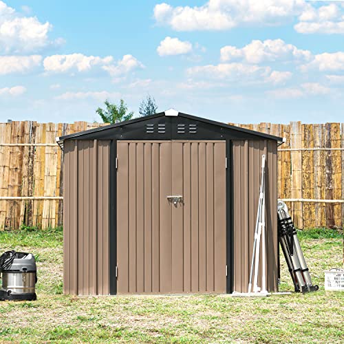 6x8 FT Storage Sheds Outdoor, Utility Steel Tool Sheds for Garden Backyard Lawn, Large Patio House Building with Lockable Door (Dark Grey)