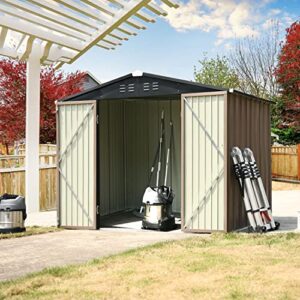 6x8 FT Storage Sheds Outdoor, Utility Steel Tool Sheds for Garden Backyard Lawn, Large Patio House Building with Lockable Door (Dark Grey)