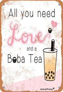 all you need is love and boba tea 20x30 cm retro look iron decoration plaque sign for home kitchen bathroom farm garden garage inspirational quotes wall decor;