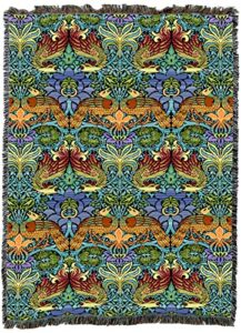 pure country weavers william morris dragon and peacock blanket xl – arts & crafts – gift tapestry throw woven from cotton – made in the usa (82×62)