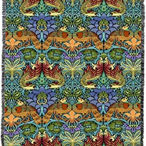 Pure Country Weavers William Morris Dragon and Peacock Blanket XL - Arts & Crafts - Gift Tapestry Throw Woven from Cotton - Made in The USA (82x62)