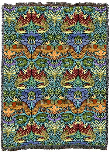 Pure Country Weavers William Morris Dragon and Peacock Blanket XL - Arts & Crafts - Gift Tapestry Throw Woven from Cotton - Made in The USA (82x62)