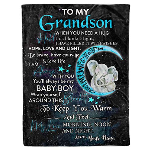 VTH GLOBAL Personalized Custom Grandpa Grandma Name to My Grandson Birthday Christmas Fleece Sherpa Blanket Bed Throw Graduation Grandfather Papa Grandmother Mimi Nana Sign Tapestry (Elephant Theme)