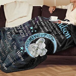 VTH GLOBAL Personalized Custom Grandpa Grandma Name to My Grandson Birthday Christmas Fleece Sherpa Blanket Bed Throw Graduation Grandfather Papa Grandmother Mimi Nana Sign Tapestry (Elephant Theme)