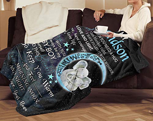 VTH GLOBAL Personalized Custom Grandpa Grandma Name to My Grandson Birthday Christmas Fleece Sherpa Blanket Bed Throw Graduation Grandfather Papa Grandmother Mimi Nana Sign Tapestry (Elephant Theme)