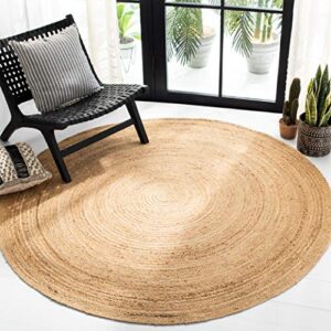 SAFAVIEH Natural Fiber Round Collection 9' Round Natural NFB310A Handmade Boho Braided Jute Area Rug