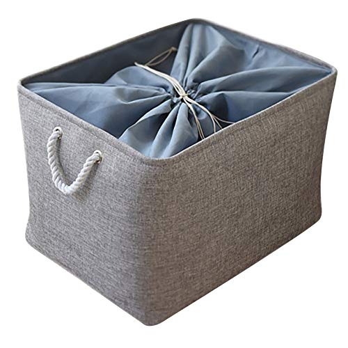 Storage Bins Drawstring Closure, Large Foldable Fabric Storage Basket with Handles, Grey (40*30*21cm)