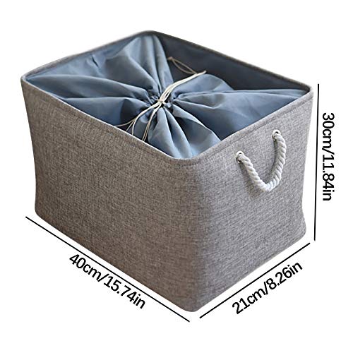 Storage Bins Drawstring Closure, Large Foldable Fabric Storage Basket with Handles, Grey (40*30*21cm)