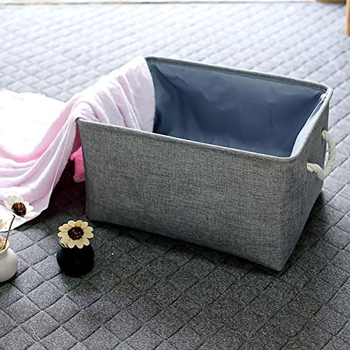 Storage Bins Drawstring Closure, Large Foldable Fabric Storage Basket with Handles, Grey (40*30*21cm)