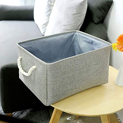 Storage Bins Drawstring Closure, Large Foldable Fabric Storage Basket with Handles, Grey (40*30*21cm)