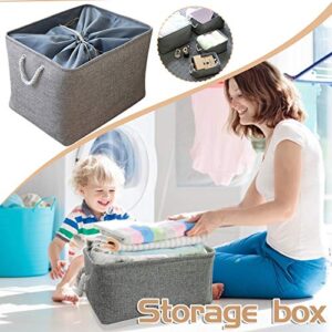 Storage Bins Drawstring Closure, Large Foldable Fabric Storage Basket with Handles, Grey (40*30*21cm)