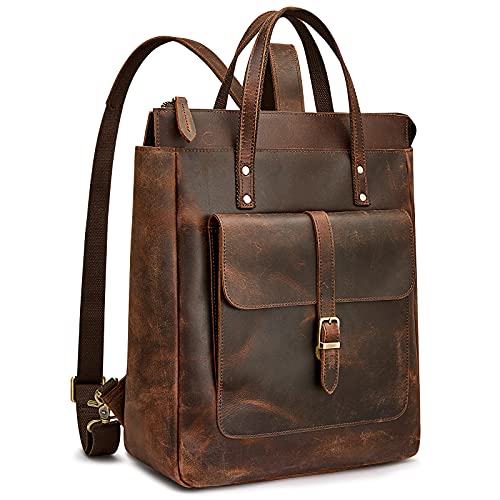 S-ZONE Women Genuine Leather Backpack Purse Retro Top-handle Bags Vintage Totes