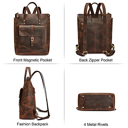 S-ZONE Women Genuine Leather Backpack Purse Retro Top-handle Bags Vintage Totes