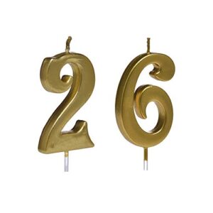bailym gold 26th birthday candles, number 26 cake topper for birthday decorations