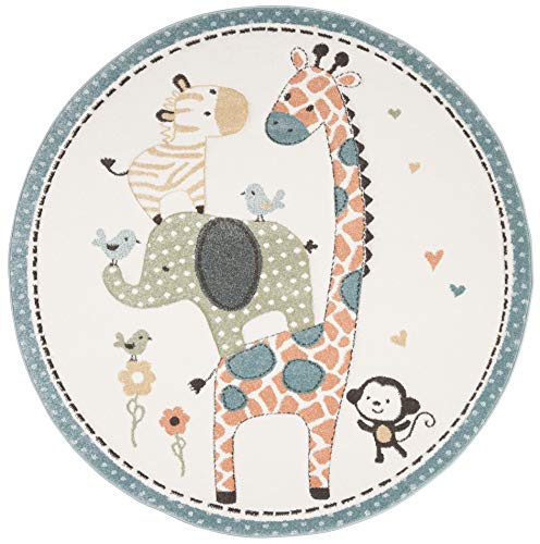 SAFAVIEH Carousel Kids Collection 4' Round Ivory CRK120A Animal Nursery Playroom Area Rug