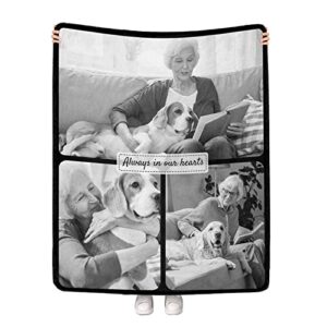 custom memorial blankets with photos text, personalized memorial gift picture collage throw blankets, customized memory blankets for loss of loved one grandfather grandma, remembrance gifts 40″x50″