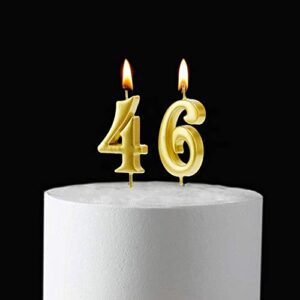 MMJJ Gold 46th Birthday Candles, Number 46 Cake Topper for Birthday Decorations