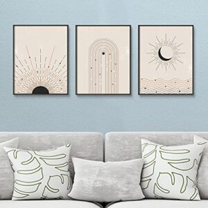 sun moon rainbow line art, boho minimalist decor, mid century modern decor, bedroom, living, laundry room prints, set of 3 wall art, 11x14inch unframed