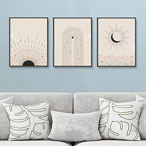 Sun Moon Rainbow Line Art, Boho Minimalist Decor, Mid Century Modern Decor, Bedroom, Living, Laundry Room Prints, Set of 3 Wall Art, 11x14inch Unframed