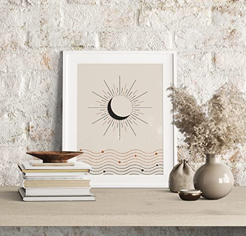 Sun Moon Rainbow Line Art, Boho Minimalist Decor, Mid Century Modern Decor, Bedroom, Living, Laundry Room Prints, Set of 3 Wall Art, 11x14inch Unframed