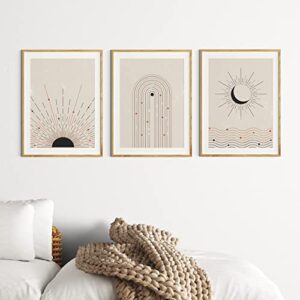 Sun Moon Rainbow Line Art, Boho Minimalist Decor, Mid Century Modern Decor, Bedroom, Living, Laundry Room Prints, Set of 3 Wall Art, 11x14inch Unframed