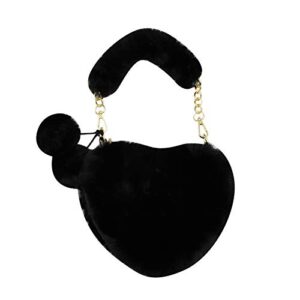 women girls faux fur heart shaped handbag plush shoulder bag clutch purse with metal chain strap
