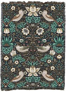pure country weavers william morris strawberry thief slate blanket xl – arts & crafts – gift tapestry throw woven from cotton – made in the usa (82×62)