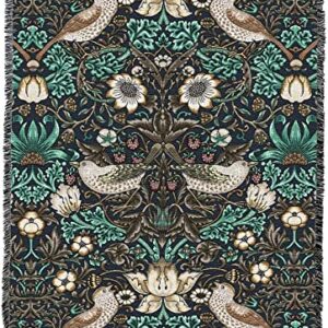 Pure Country Weavers William Morris Strawberry Thief Slate Blanket XL - Arts & Crafts - Gift Tapestry Throw Woven from Cotton - Made in The USA (82x62)