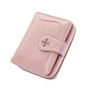zlon small wallets for women rfid blocking genuine leather women wallet with id window (pink), 12cm3cm10cm (q387)