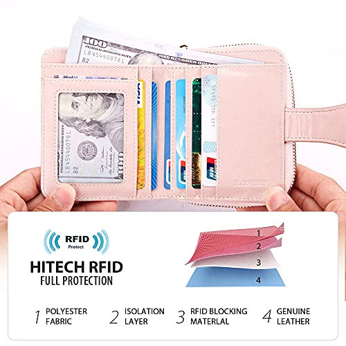 ZLON Small Wallets for Women RFID Blocking Genuine Leather Women Wallet with ID Window (Pink), 12cm3cm10cm (Q387)