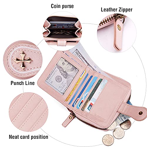 ZLON Small Wallets for Women RFID Blocking Genuine Leather Women Wallet with ID Window (Pink), 12cm3cm10cm (Q387)