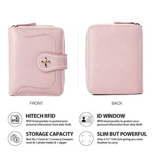 ZLON Small Wallets for Women RFID Blocking Genuine Leather Women Wallet with ID Window (Pink), 12cm3cm10cm (Q387)