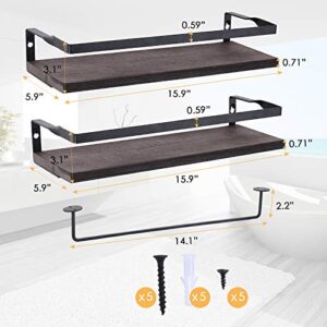 Floating Shelves Wall Mounted, 2 Pack Decorative Storage Shelves with Removable Towel Holder and 5 Extra Hooks, Storage Shelves Organizer for Kitchen, Bathroom, Living Room and Bedroom, Gift for Mom