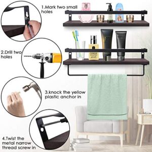 Floating Shelves Wall Mounted, 2 Pack Decorative Storage Shelves with Removable Towel Holder and 5 Extra Hooks, Storage Shelves Organizer for Kitchen, Bathroom, Living Room and Bedroom, Gift for Mom