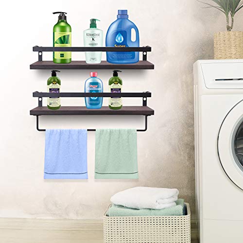 Floating Shelves Wall Mounted, 2 Pack Decorative Storage Shelves with Removable Towel Holder and 5 Extra Hooks, Storage Shelves Organizer for Kitchen, Bathroom, Living Room and Bedroom, Gift for Mom