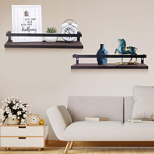 Floating Shelves Wall Mounted, 2 Pack Decorative Storage Shelves with Removable Towel Holder and 5 Extra Hooks, Storage Shelves Organizer for Kitchen, Bathroom, Living Room and Bedroom, Gift for Mom