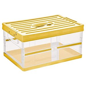 wwahuayuan foldable storage bin with lid, collapsible plastic storage box, stackable clear storage case with handle for home/office/car/kitchen (yellow)
