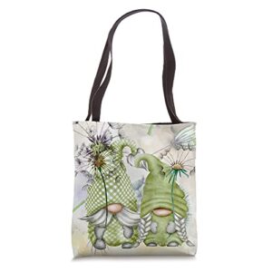 dandelion flower pattern for women with funny garden gnomes tote bag