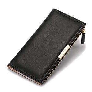 ffpaw ultra slim wallet leather rfid blocking credit card holder bifold clutch coin zipper travel long purse for women girls