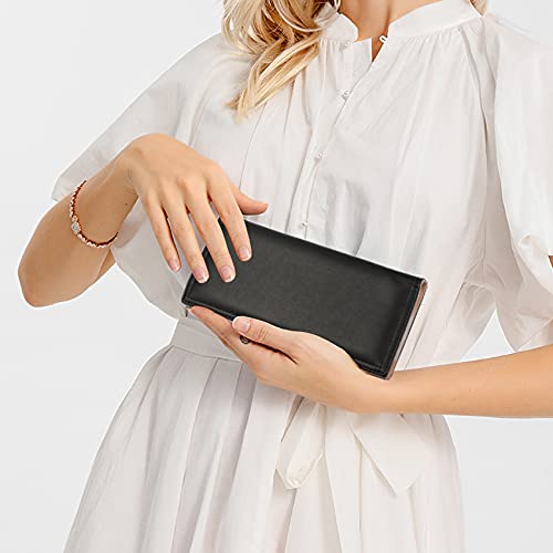 FFpaw Ultra Slim Wallet Leather RFID Blocking Credit Card Holder Bifold Clutch Coin Zipper Travel Long Purse for Women Girls