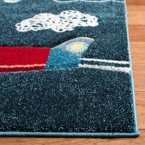 SAFAVIEH Carousel Kids Collection 4' Square Navy/Ivory CRK167N Airplane Nursery Playroom Area Rug