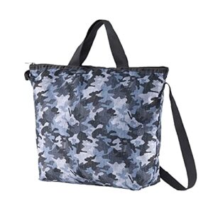 LeSportsac Camo Canvas Indigo Deluxe Easy Carry Tote Crossbody + Top Handle Handbag, Style 4360/Color F545, Modern Denim Inspired Heather Camouflage in Blue & Grey