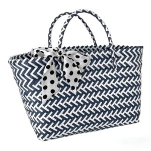 goodly beach bag/handmade woven market tote bag/woven versatile large top handle bag(blue)