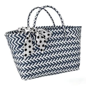 Goodly Beach Bag/Handmade Woven Market Tote Bag/Woven Versatile Large Top Handle Bag(Blue)