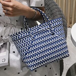 Goodly Beach Bag/Handmade Woven Market Tote Bag/Woven Versatile Large Top Handle Bag(Blue)